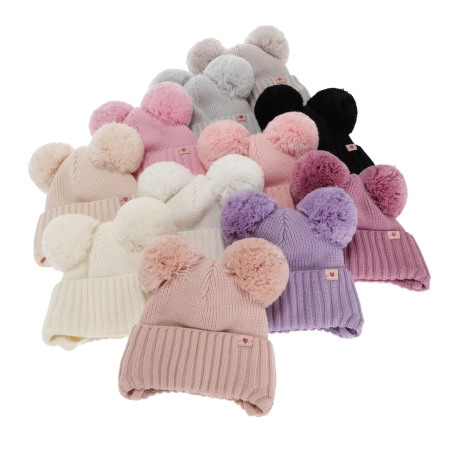 Czapka zimowa dla dziewczynki, różowa, 100% wełniana merino, podszyta wełnianym polarem, wiązana Kiarina-4