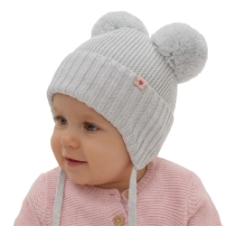 Czapka zimowa dla dziewczynki, szara, 100% wełniana merino, podszyta wełnianym polarem, wiązana Kiarina-1