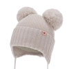 Czapka zimowa dla dziewczynki, beżowa, 100% wełniana merino, podszyta wełnianym polarem, wiązana Kiarina-1