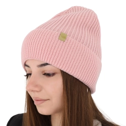 Czapka zimowa damska, różowa, 100% wełniana merino Isla-1