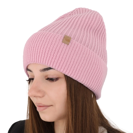 Czapka zimowa damska, różowa, 100% wełniana merino Isla-13