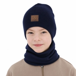 Czapka i komin dla chłopca jesienny, wiosenny komplet, 100% bawełniany, granatowy Rauris-1