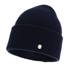 Czapka zimowa damska, granatowa, wełna merino z kaszmirem, Yami-1