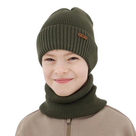 Czapka i komin dla chłopca, jesienny, wiosenny komplet, khaki, 100% bawełniany Morif-1