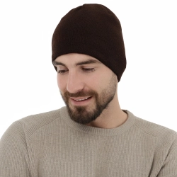 Czapka zimowa męska, brązowa, z wełną merino Trento-1