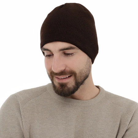 Czapka zimowa męska, brązowa, z wełną merino Trento-1