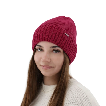 Czapka zimowa damska, różowa, z wełną merino Febe-1