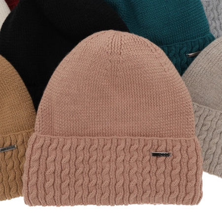 Czapka zimowa damska, różowa, z wełną merino Febe-3