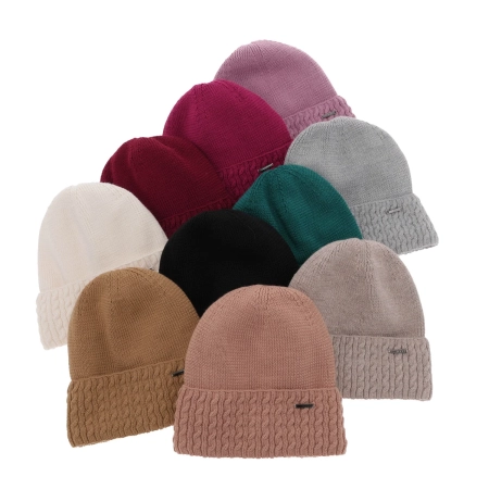 Czapka zimowa damska, różowa, z wełną merino Febe-4