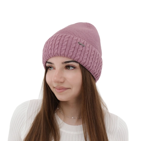 Czapka zimowa damska, różowa, z wełną merino Febe-6