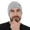 Czapka męska jesienna, wiosenna, jasnoszara, 100% wełniana merino, bezszwowa Foggy-3