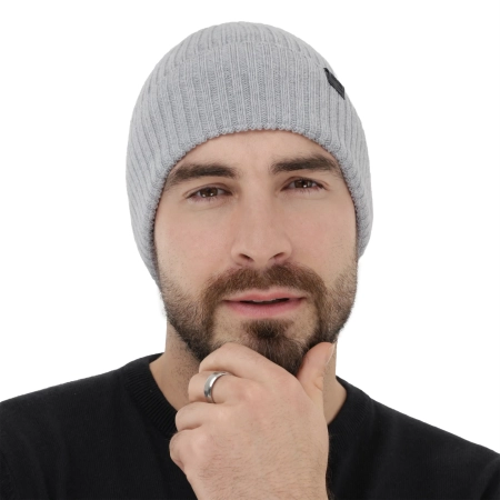 Czapka męska jesienna, wiosenna, jasnoszara, 100% wełniana merino, bezszwowa Foggy-3