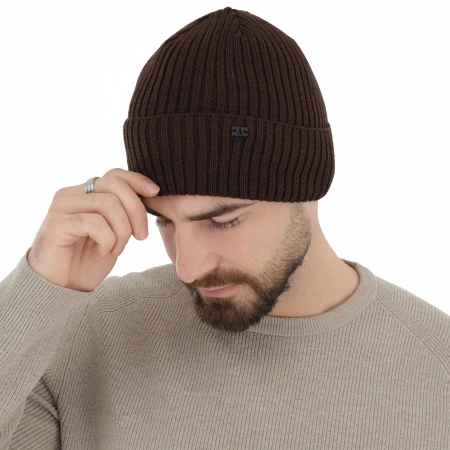 Czapka zimowa męska, brązowa, z wełną merino Darino-3