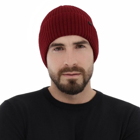 Czapka zimowa męska, bordowa, z wełną merino Darino-1