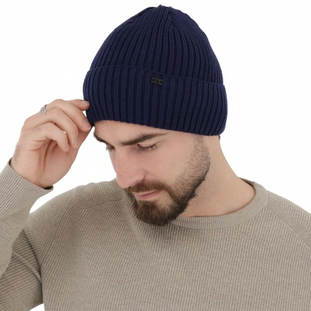 Czapka zimowa męska, granatowa, z wełną merino Darino-3
