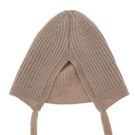 Czapka jesienna, wiosenna dla chłopca, wełna merino z kaszmirem, wiązana, jasnobeżowa Pelmo-5