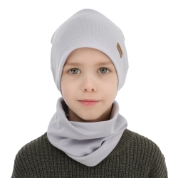 Czapka i komin dla chłopca jesienny, wiosenny komplet, szary, bawełniany Karimo-1