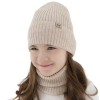 Czapka i komin dla dziewczynki, jesienny, wiosenny komplet, jasnobeżowy, 100% wełniany merino, Altai-3