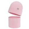 Czapka i komin dla dziewczynki, jesienny, wiosenny komplet, różowy, 100% wełniany merino, Altai-1