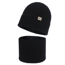 Czapka i komin dla dziewczynki, jesienny, wiosenny komplet, czarny, 100% wełniany merino, Altai-1