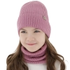 Czapka i komin dla dziewczynki, jesienny, wiosenny komplet, fioletowy, 100% wełniany merino, Altai-1