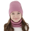 Czapka i komin dla dziewczynki, jesienny, wiosenny komplet, fioletowy, 100% wełniany merino, Altai-3