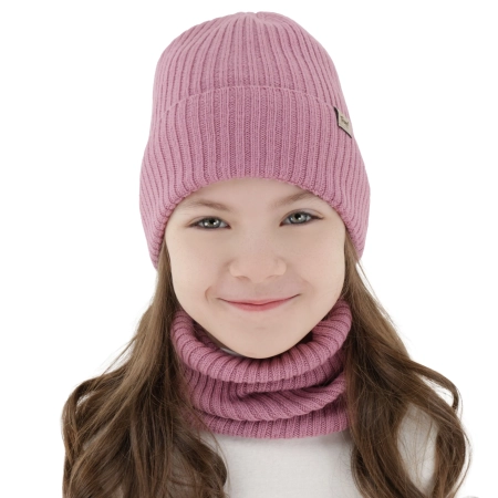 Czapka i komin dla dziewczynki, jesienny, wiosenny komplet, fioletowy, 100% wełniany merino, Altai-3