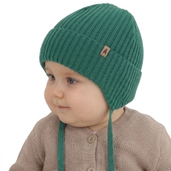 Czapka jesienna, wiosenna dla chłopca, 100% wełniana merino, szmaragdowa Wasimo-1