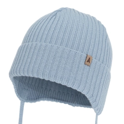Czapka jesienna, wiosenna dla chłopca, 100% wełniana merino, błękitna Wasimo-1