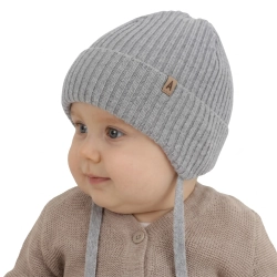 Czapka jesienna, wiosenna dla chłopca, 100% wełniana merino, szara Wasimo-1