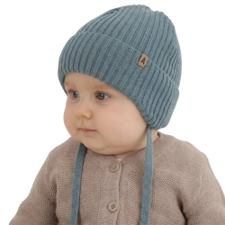 Czapka jesienna, wiosenna dla chłopca, 100% wełniana merino, niebieska Wasimo-1