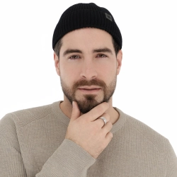 Czapka zimowa męska dokerka, czarna, 100% wełniana merino, bezszwowa Smoky-1