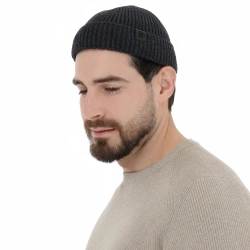 Czapka zimowa męska dokerka, ciemnoszara, 100% wełniana merino, bezszwowa Smoky-1