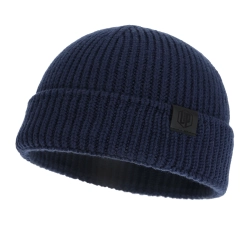 Czapka zimowa męska dokerka, granatowa, 100% wełniana merino, bezszwowa Smoky-1