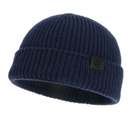 Czapka zimowa męska dokerka, granatowa, 100% wełniana merino, bezszwowa Smoky-1
