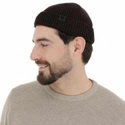 Czapka zimowa męska dokerka, brązowa, 100% wełniana merino, bezszwowa Smoky-1