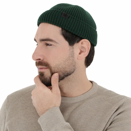 Czapka zimowa męska dokerka, zielona, 100% wełniana merino, bezszwowa Smoky-3