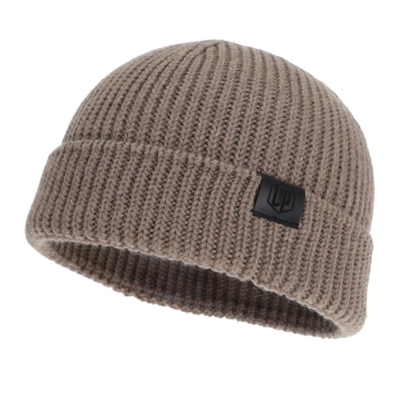 Czapka zimowa męska dokerka, ciemnobeżowa, 100% wełniana merino, bezszwowa Smoky-1