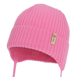Czapka jesienna, wiosenna dla dziewczynki, 100% wełniana merino, różowa Vatne-1