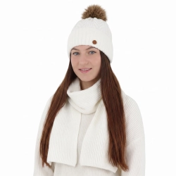 Czapka i szalik damski, zimowy komplet, biały, Meribel-1