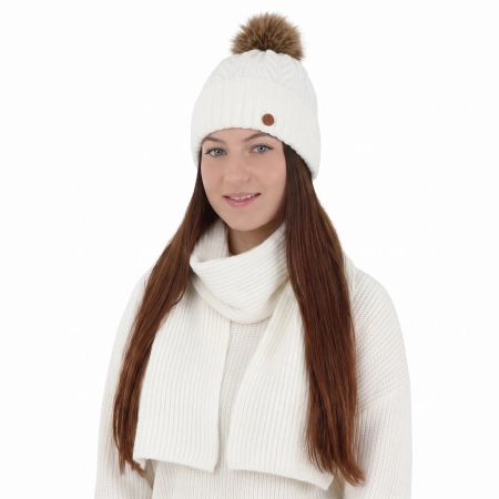 Czapka i szalik damski, zimowy komplet, biały, Meribel-1