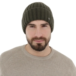 Czapka zimowa męska, khaki, wełna merino z kaszmirem, Zalero-1