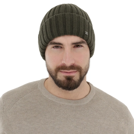 Czapka zimowa męska, khaki, wełna merino z kaszmirem, Zalero-1