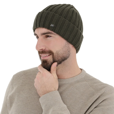Czapka zimowa męska, khaki, wełna merino z kaszmirem, Zalero-3
