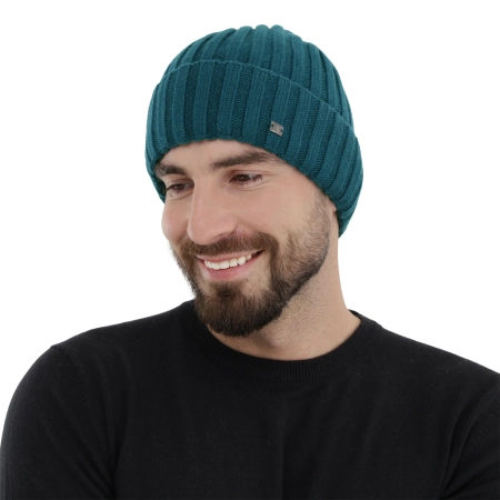 Czapka zimowa męska, szmaragdowa, wełna merino z kaszmirem, Zalero-3