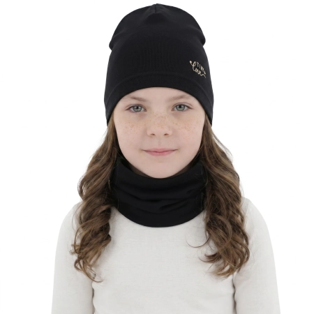 Czapka i komin dla dziewczynki jesienny, wiosenny komplet, czarny, bawełniany Wolena-1
