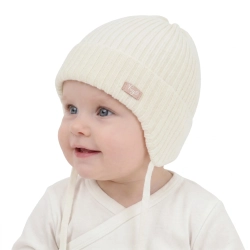 Czapka jesienna, wiosenna dla dziewczynki, 100% wełniana merino, kremowa Koya-1