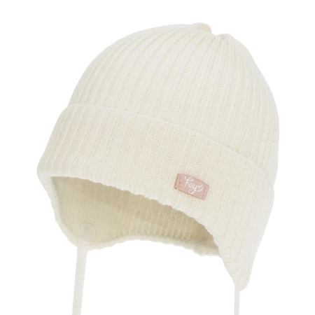 Czapka jesienna, wiosenna dla dziewczynki, 100% wełniana merino, kremowa Koya-2