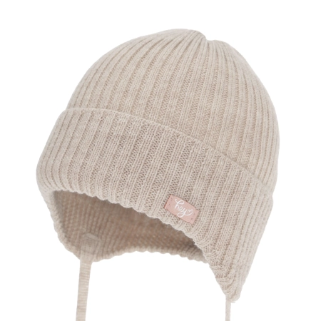 Czapka jesienna, wiosenna dla dziewczynki, 100% wełniana merino, beżowa Koya-2