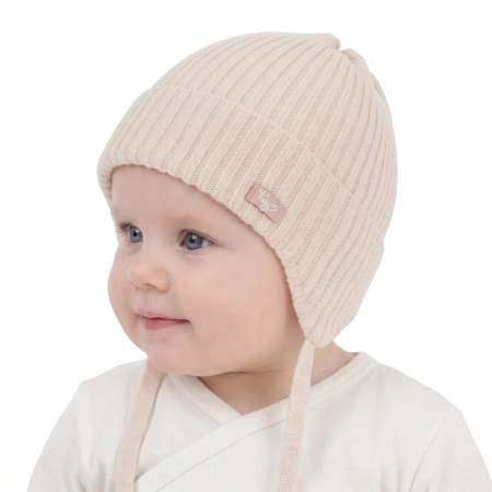 Czapka jesienna, wiosenna dla dziewczynki, 100% wełniana merino, jasnoróżowa Koya-1
